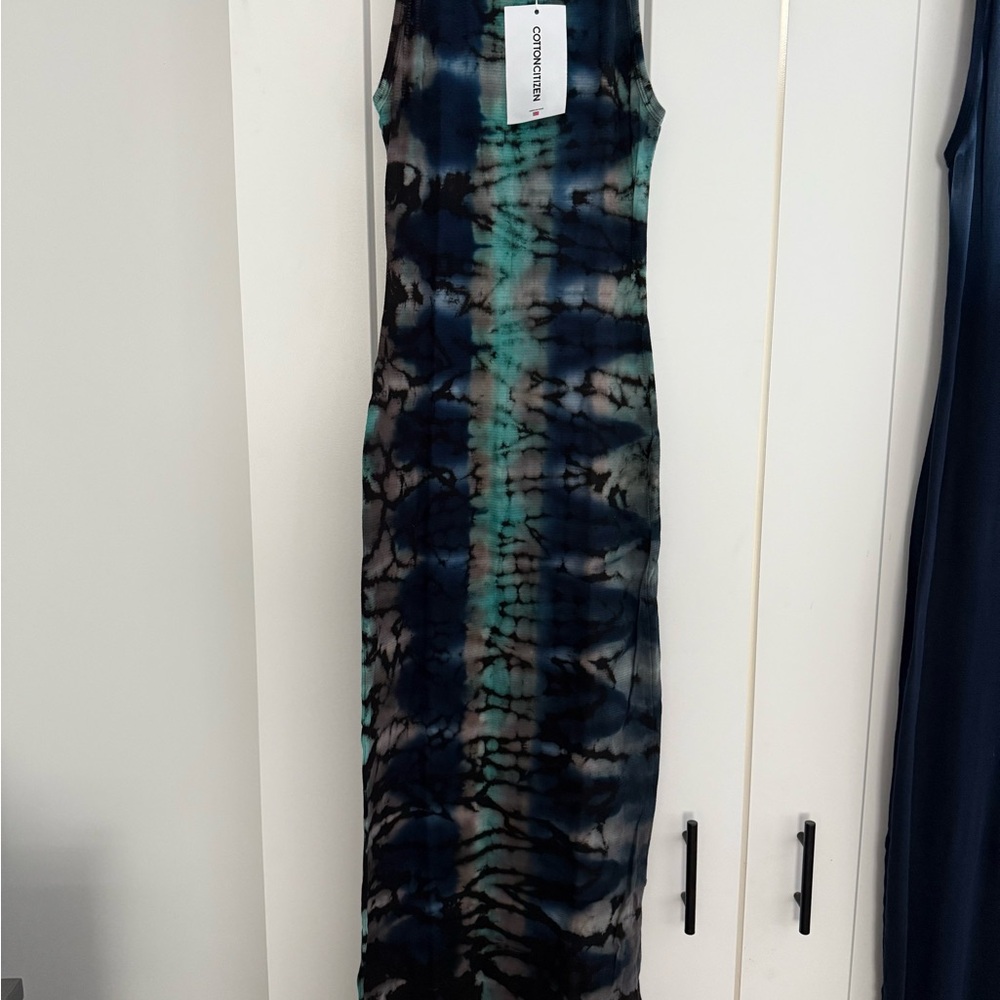 Cotton Citizen Tie-Dye Midi Dress in Black and Blue